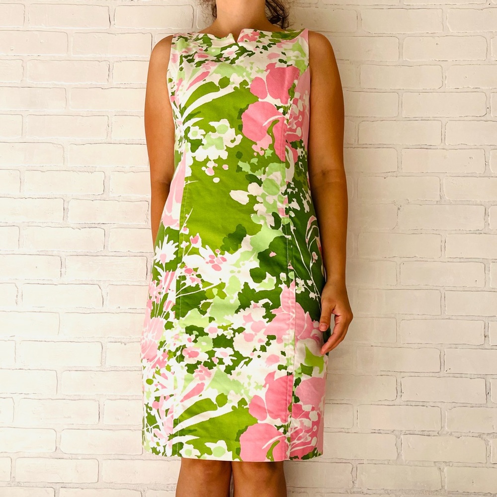 Talbots Pencil Dress Abstract Pink Green White Floral Designs Going Out Wedding